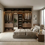 ⁦خزانة ملابس عرض 281,6 سم بأبواب سحاب زجاجية أو خشبية – نظام تنظيم متكامل⁩ - الصورة ⁦4⁩