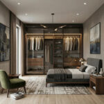 ⁦خزانة ملابس عرض 281,6 سم بأبواب سحاب زجاجية أو خشبية – نظام تنظيم متكامل⁩ - الصورة ⁦3⁩