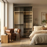 ⁦خزانة ملابس أبواب منزلقة 143.6سم مع رفوف وأدراج ومساحة تعليق مزدوجة – الخزائن الأمثل⁩ - الصورة ⁦5⁩