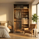 ⁦خزانة ملابس أبواب منزلقة 143.6سم مع رفوف وأدراج ومساحة تعليق مزدوجة – الخزائن الأمثل⁩ - الصورة ⁦3⁩