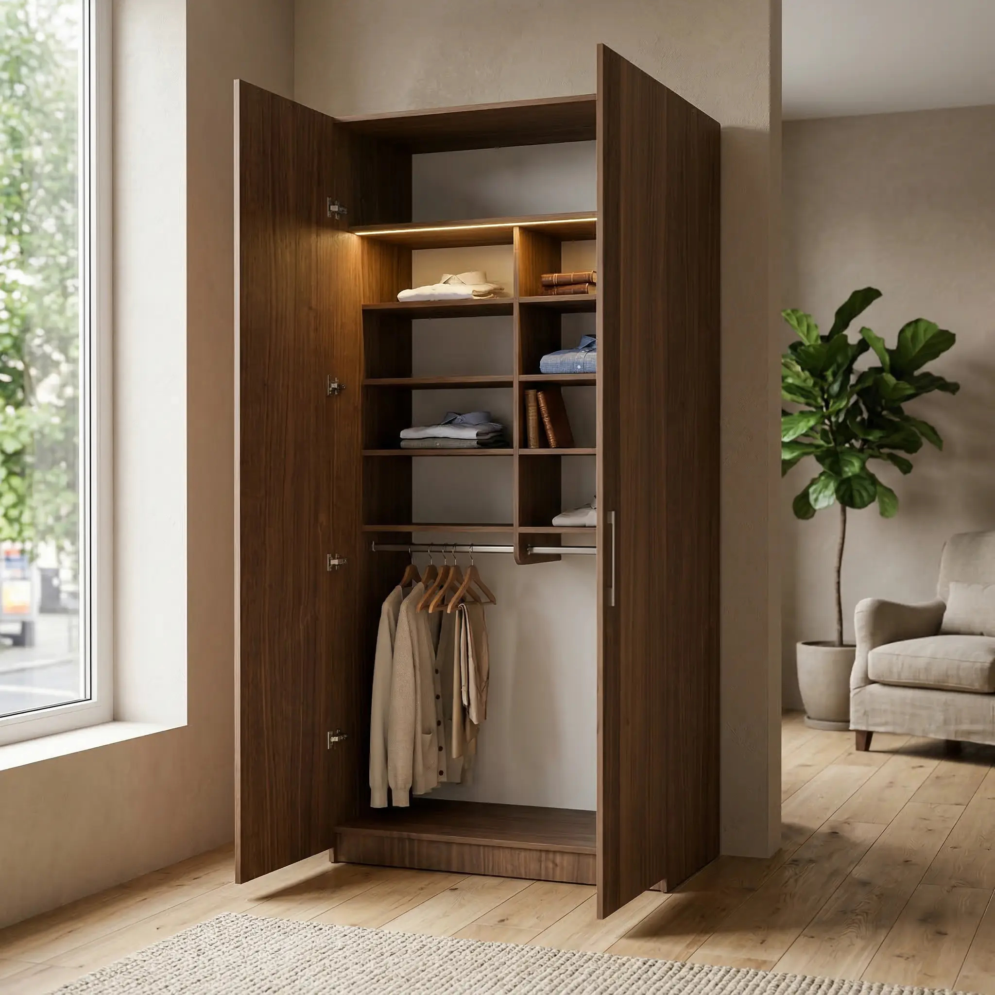 realistic_room_scene_1 خزانة ملابس مودرن عرض 120 سم – تصميم عملي يمكن دمجه مع وحدات أخرى - الصورة 1