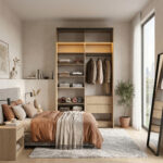 ⁦خزانة ملابس بأبواب منزلقة 143.6 سم مع رفوف وأدراج ومساحة تعليق – الخزائن الأمثل⁩ - الصورة ⁦6⁩