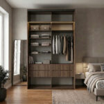 ⁦خزانة ملابس منزلقة 143.6 سم مع رفوف وأدراج ومساحة تعليق – الخزائن الأمثل⁩ - الصورة ⁦3⁩