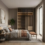 ⁦خزانة ملابس بأبواب منزلقة 143.6 سم مع رفوف وأدراج ومساحة تعليق – الخزائن الأمثل⁩ - الصورة ⁦3⁩