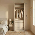 ⁦خزانة ملابس عرض 90سم بأبواب مفصلية حديثة مع أدراج تخزين ورف تعليق.⁩ - الصورة ⁦2⁩