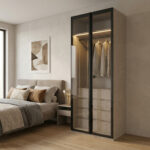 ⁦خزانة ملابس عرض 90سم بأبواب مفصلية حديثة مع أدراج تخزين ورف تعليق.⁩ - الصورة ⁦3⁩