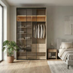 ⁦خزانة ملابس بأبواب منزلقة 143.6 سم مع رفوف وأدراج ومساحة تعليق – الخزائن الأمثل⁩ - الصورة ⁦4⁩