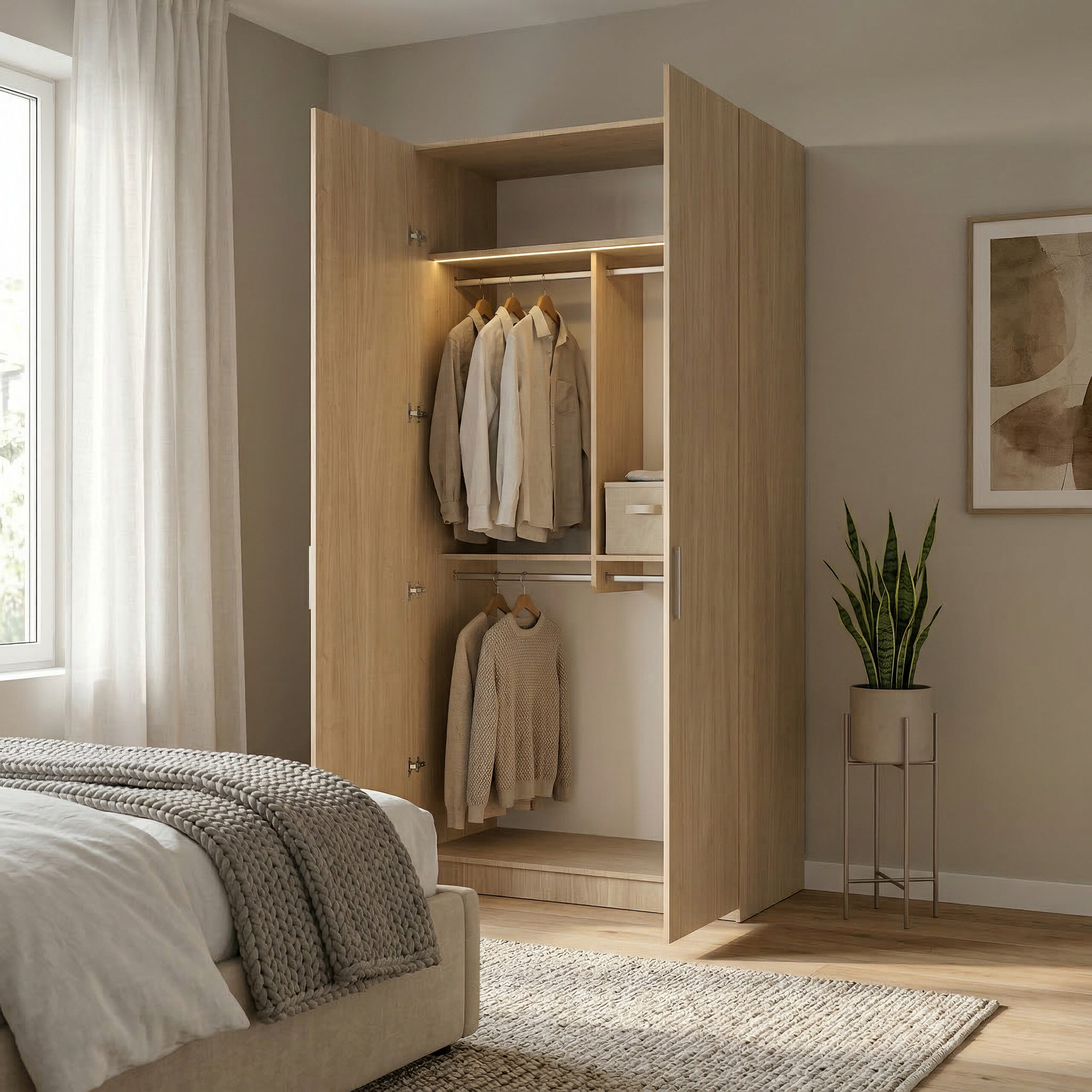 upscale_خزانة_غرفة_نوم_مربعة_1 دولاب تنظيم الملابس 120 سم بتعليق مزدوج – الخزائن الأمثل - الصورة 1