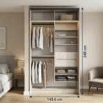 ⁦خزانة ملابس أبواب منزلقة 143.6سم مع رفوف وأدراج ومساحة تعليق مزدوجة – الخزائن الأمثل⁩ - الصورة ⁦2⁩