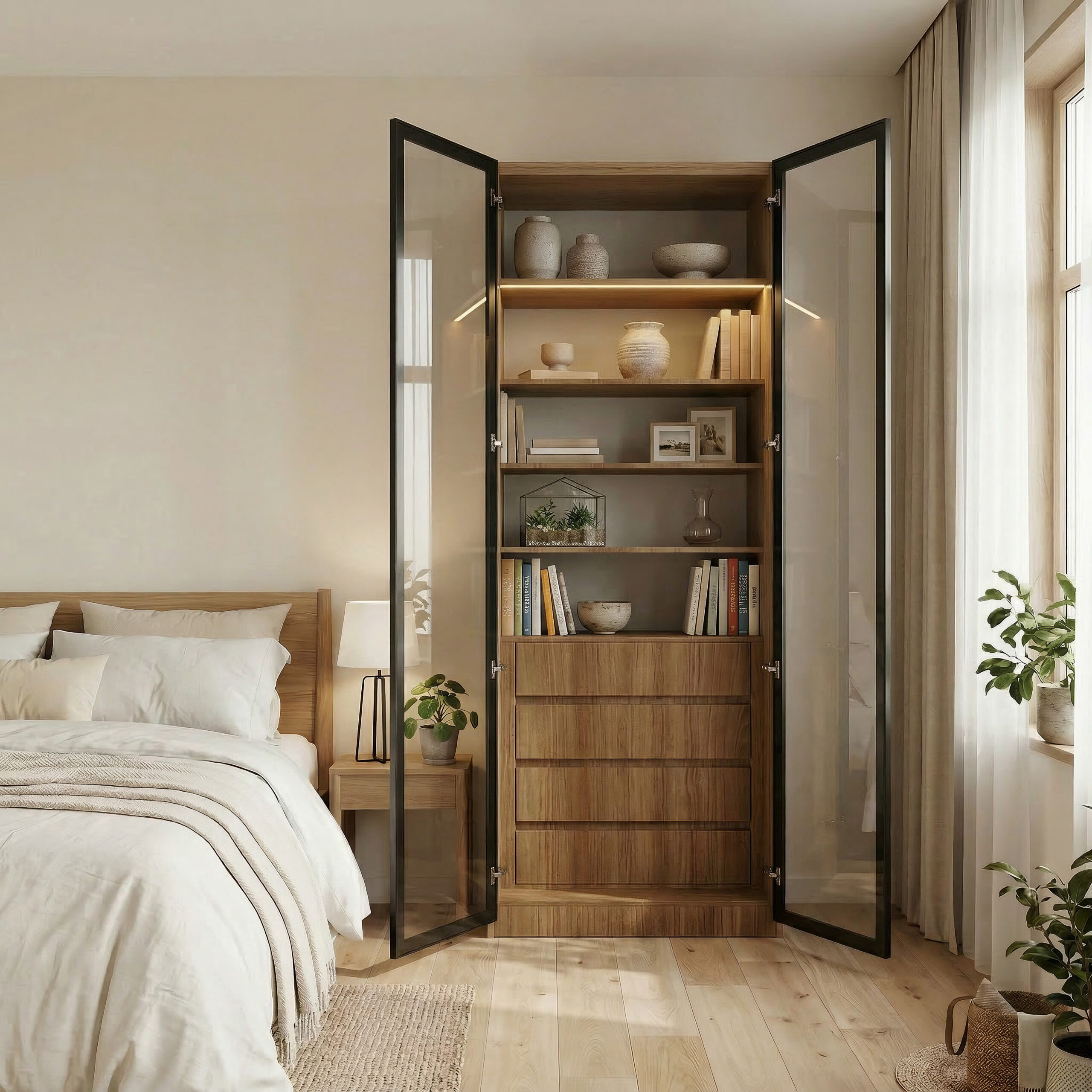 upscale_خزانة_واقعية_مفتوحة_مربعة_1 خزانة ملابس وحدة 90 سم _ عصرية بتصميم أنيق قابلة للتجميع - الصورة 1