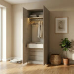 ⁦خزانة ملابس عرض 90سم بأبواب مفصلية حديثة مع أدراج تخزين ورف تعليق.⁩ - الصورة ⁦4⁩