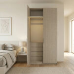 ⁦خزانة ملابس عرض 90سم بأبواب مفصلية حديثة مع أدراج تخزين ورف تعليق.⁩ - الصورة ⁦5⁩