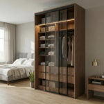 خزانة ملابس منزلقة 143.6 سم مع رفوف وأدراج ومساحة تعليق – الخزائن الأمثل