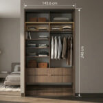 ⁦خزانة ملابس منزلقة 143.6 سم مع رفوف وأدراج ومساحة تعليق – الخزائن الأمثل⁩ - الصورة ⁦2⁩