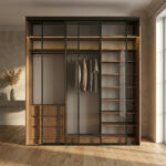 خزانة ملابس منزلقة بعرض 218 سم مع رفوف وأدراج وتنظيم عملي – الخزائن الأمثل