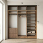 ⁦خزانة ملابس منزلقة بعرض 218 سم مع رفوف وأدراج وتنظيم عملي – الخزائن الأمثل⁩ - الصورة ⁦2⁩