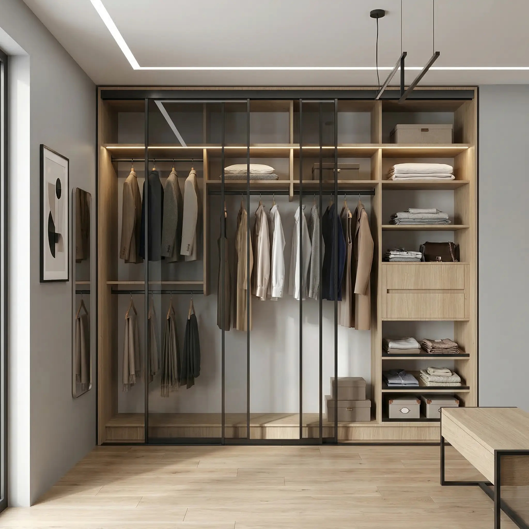 wardrobe_room_scene_1_1 خزانة ملابس مودرن 281.6 سم نظام تنظيم فاخر | الخزائن الأمثل - الصورة 1